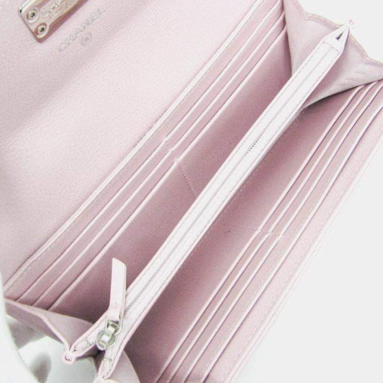 Pre Owned Chanel Gusset Flap Pink Leather Wallet