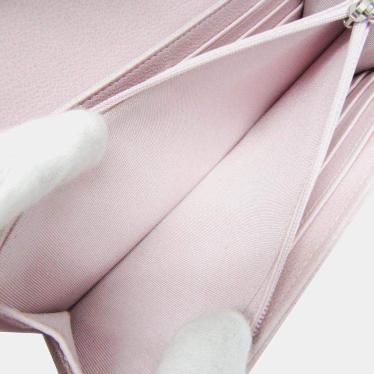 Pre Owned Chanel Gusset Flap Pink Leather Wallet