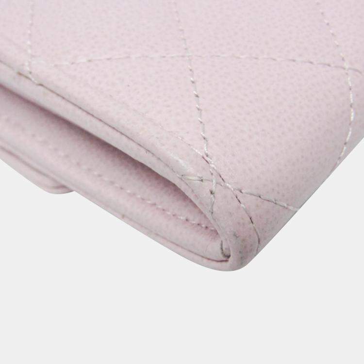 Pre Owned Chanel Gusset Flap Pink Leather Wallet