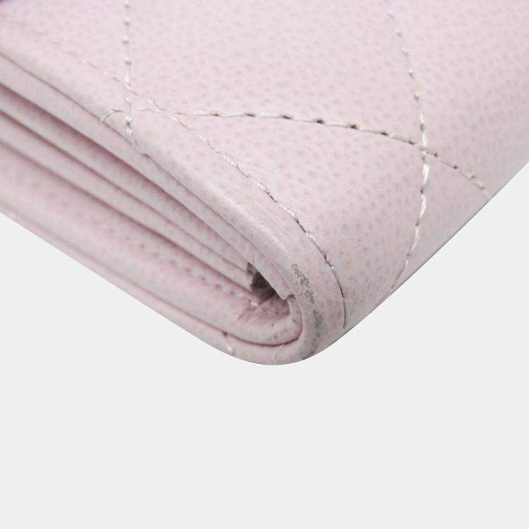 Pre Owned Chanel Gusset Flap Pink Leather Wallet