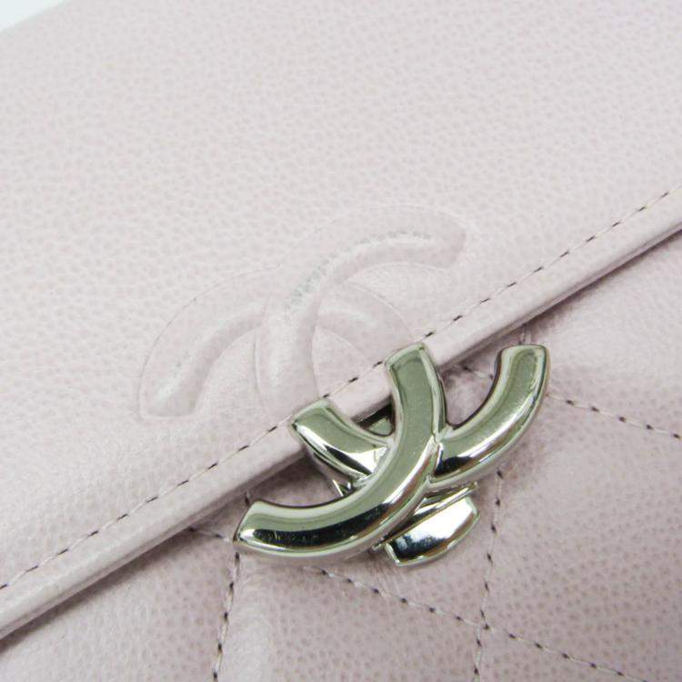 Pre Owned Chanel Gusset Flap Pink Leather Wallet