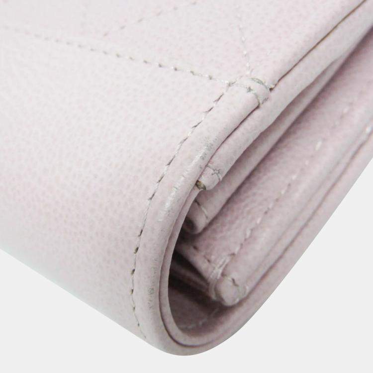 Pre Owned Chanel Gusset Flap Pink Leather Wallet