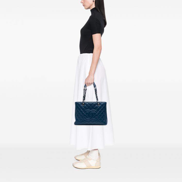 Pre Owned Chanel Blue Caviar Grand Shopping Tote