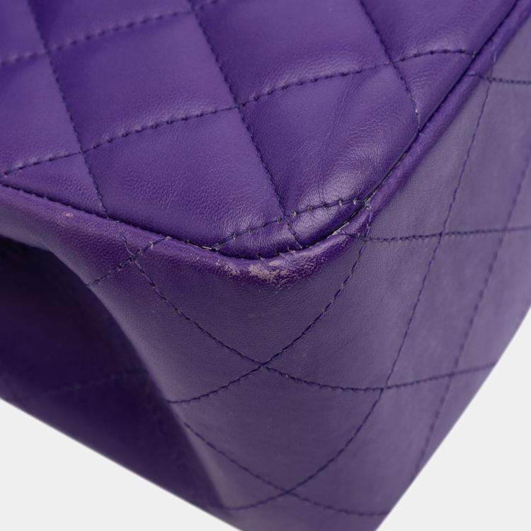 Pre Owned Chanel Purple Jumbo Classic Lambskin Double Flap