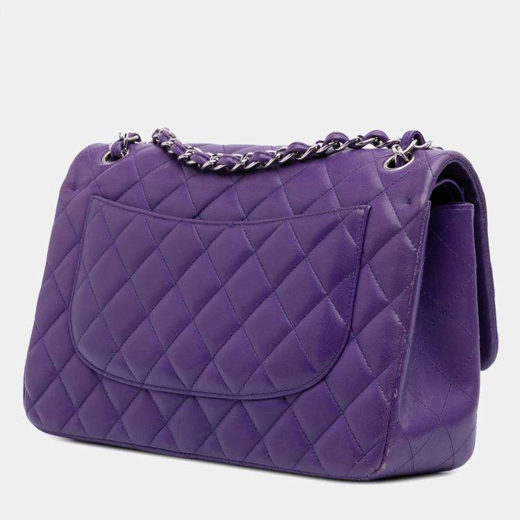 Pre Owned Chanel Purple Jumbo Classic Lambskin Double Flap