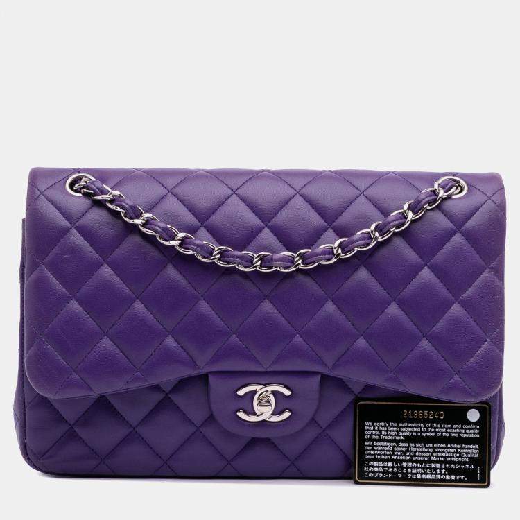 Pre Owned Chanel Purple Jumbo Classic Lambskin Double Flap