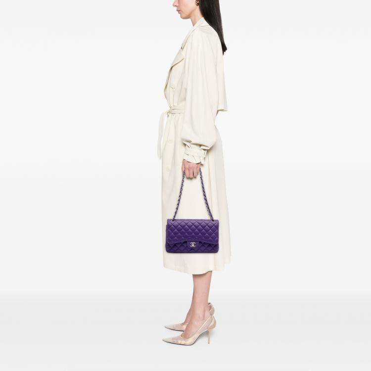 Pre Owned Chanel Purple Jumbo Classic Lambskin Double Flap