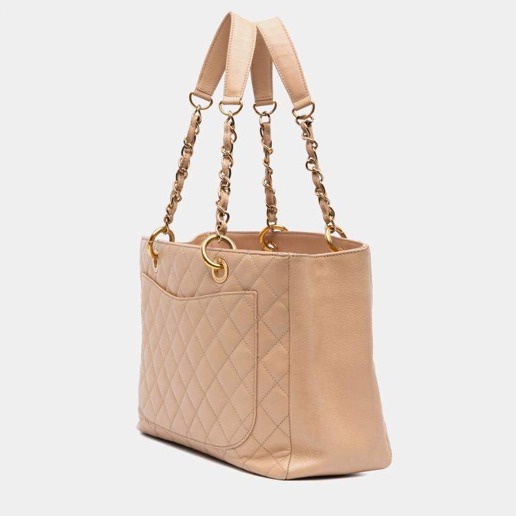 Pre Owned Chanel Beige Caviar Grand Shopping Tote