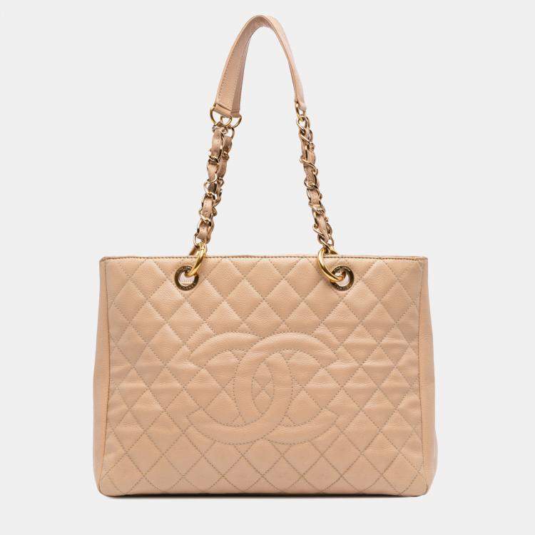 Pre Owned Chanel Beige Caviar Grand Shopping Tote