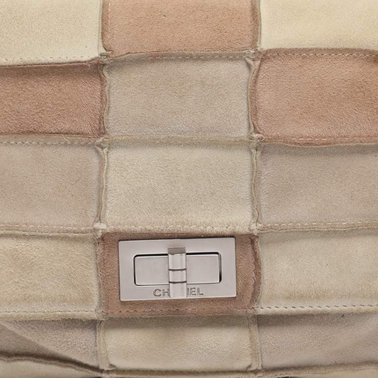 Pre Owned Chanel Beige Suede Patchwork 2.55 Reissue Flap Bag