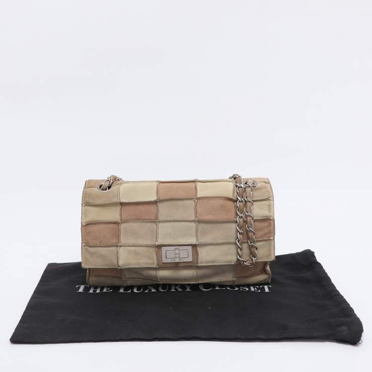 Pre Owned Chanel Beige Suede Patchwork 2.55 Reissue Flap Bag