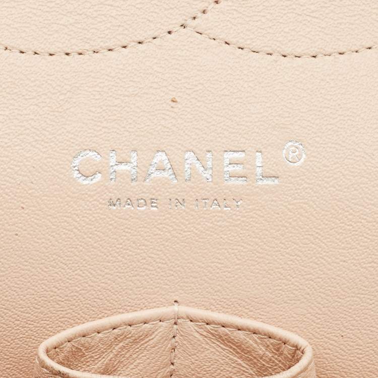 Pre Owned Chanel Light Beige Quilted Caviar Leather Jumbo Classic Double Flap Bag