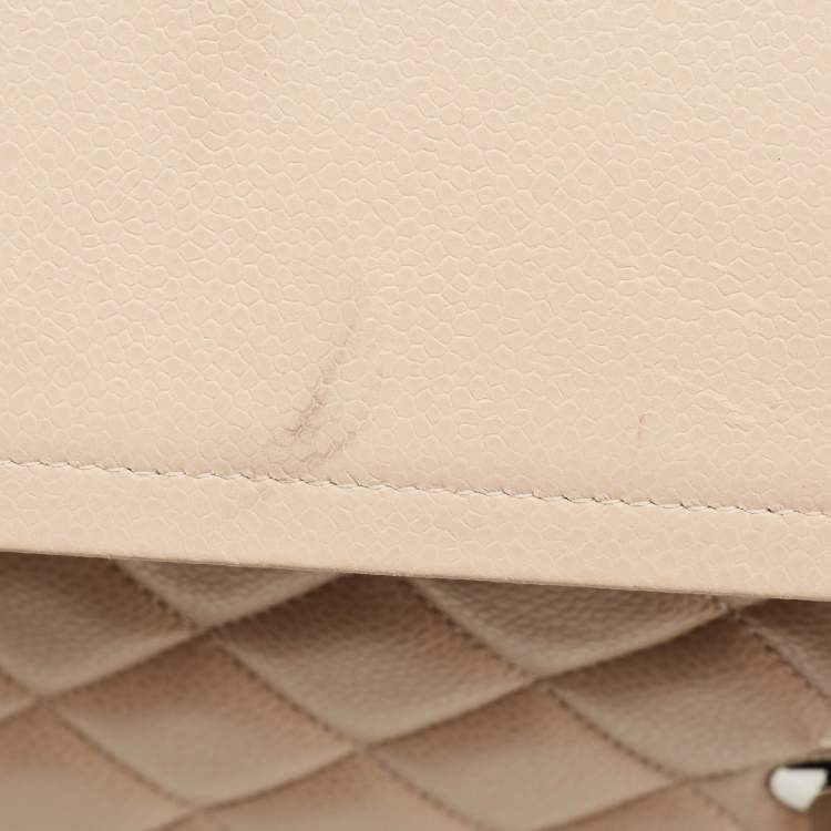 Pre Owned Chanel Light Beige Quilted Caviar Leather Jumbo Classic Double Flap Bag