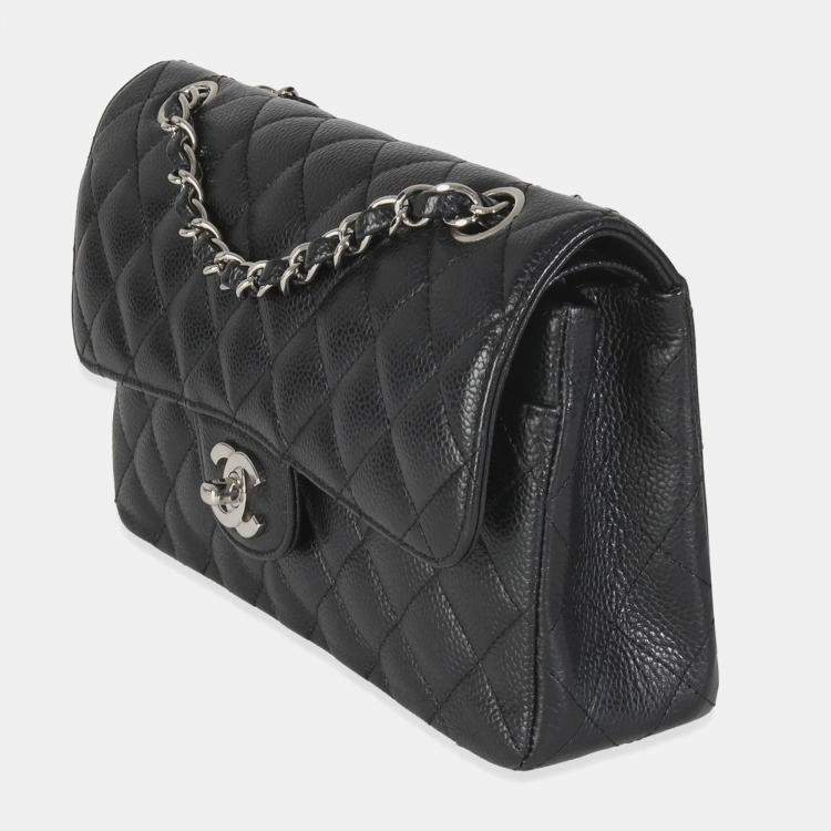 Pre Owned Chanel Black Quilted Caviar Small Classic Double Flap HandBag