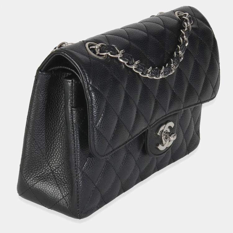 Pre Owned Chanel Black Quilted Caviar Small Classic Double Flap HandBag