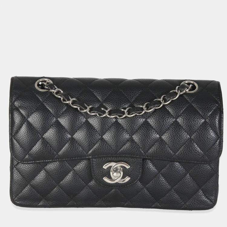 Pre Owned Chanel Black Quilted Caviar Small Classic Double Flap HandBag