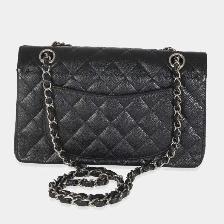 Pre Owned Chanel Black Quilted Caviar Small Classic Double Flap HandBag