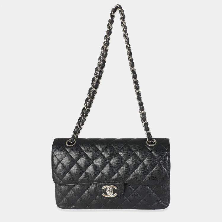 Pre Owned Chanel Black Quilted Caviar Small Classic Double Flap HandBag