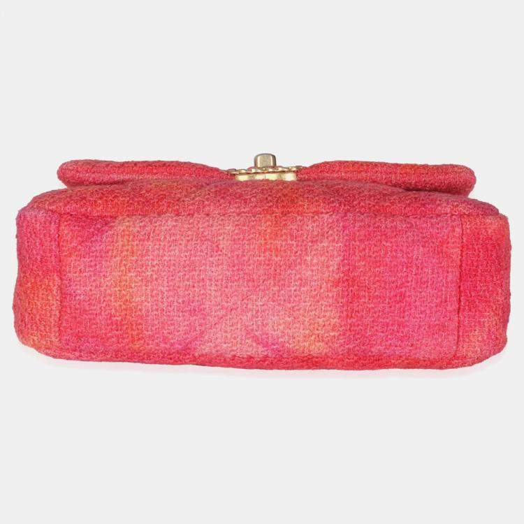 Pre Owned Chanel Coral Pink Tweed Quilted Medium Chanel 19 Flap Bag