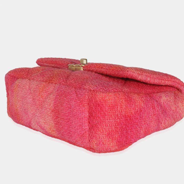 Pre Owned Chanel Coral Pink Tweed Quilted Medium Chanel 19 Flap Bag