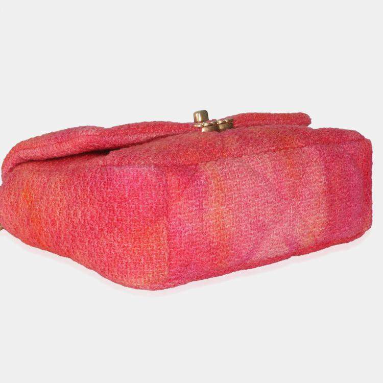 Pre Owned Chanel Coral Pink Tweed Quilted Medium Chanel 19 Flap Bag