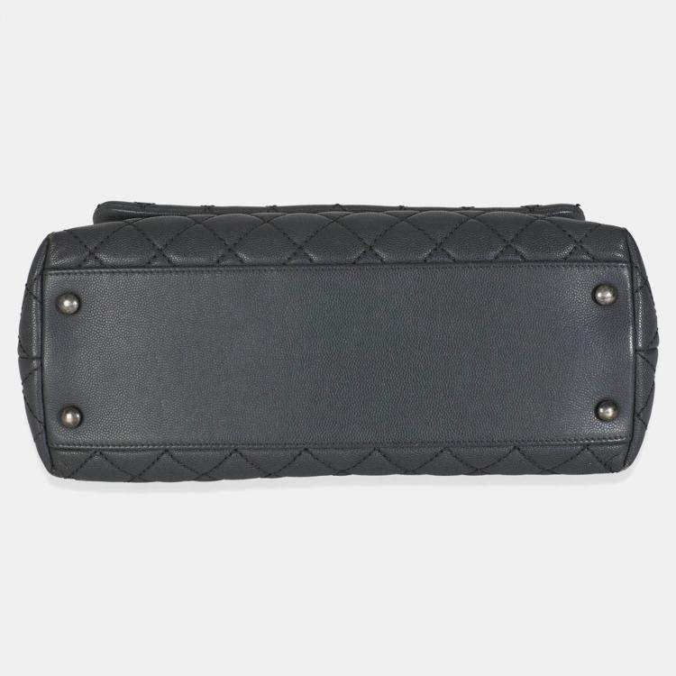 Pre Owned Chanel Grey Quilted Caviar Coco Top Handle Handbag