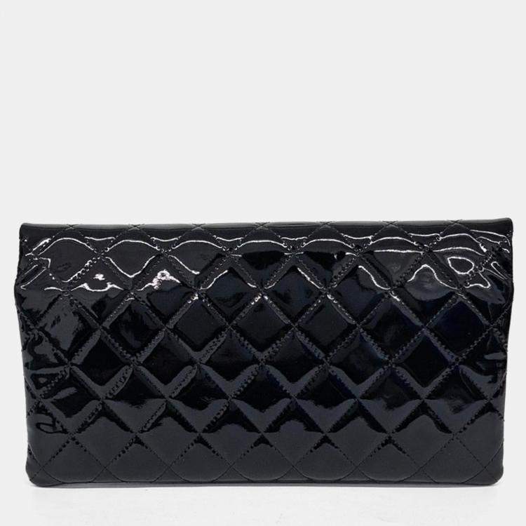Pre Owned Chanel Black Patent Leather folding clutch