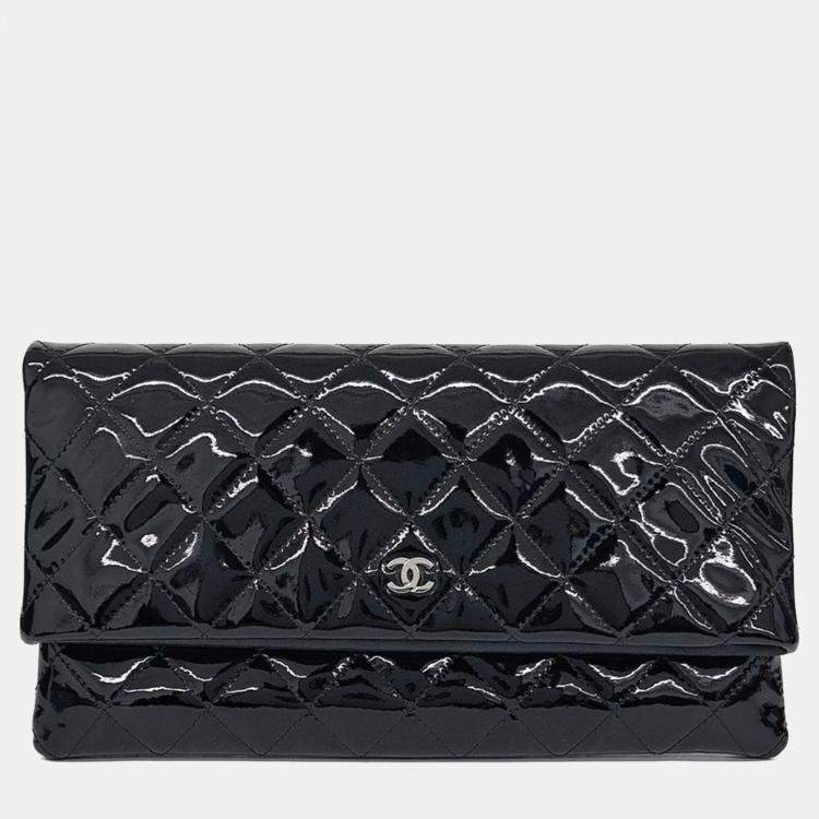 Pre Owned Chanel Black Patent Leather folding clutch