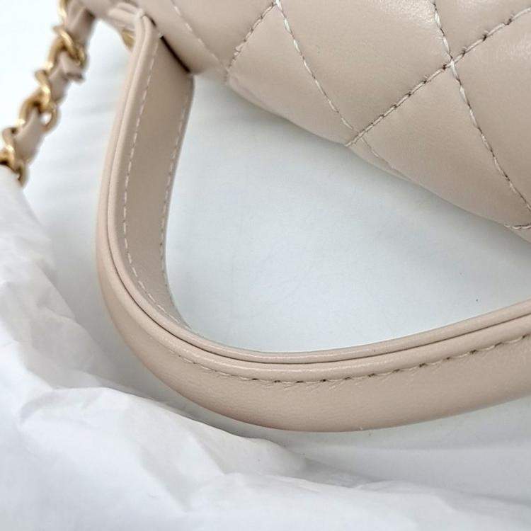Pre Owned Chanel Beige Leather Small Top Handle Flap Bag