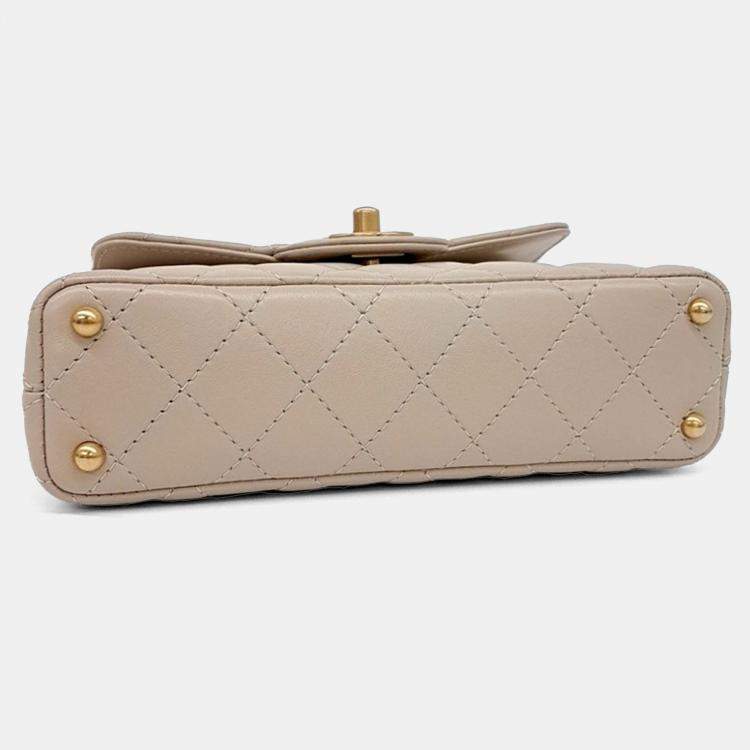 Pre Owned Chanel Beige Leather Small Top Handle Flap Bag