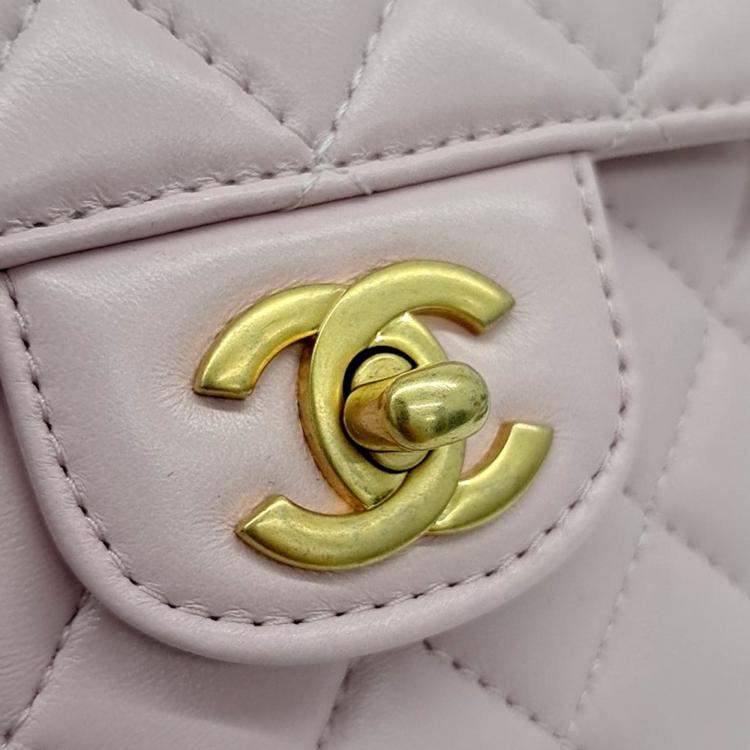 Pre Owned Chanel Pink Leather Small Top Handle Flap Bag