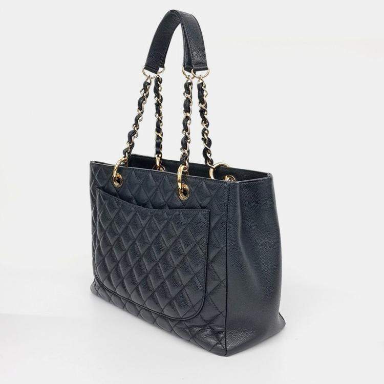 Pre Owned Chanel Black Leather Caviar Grand Shopping