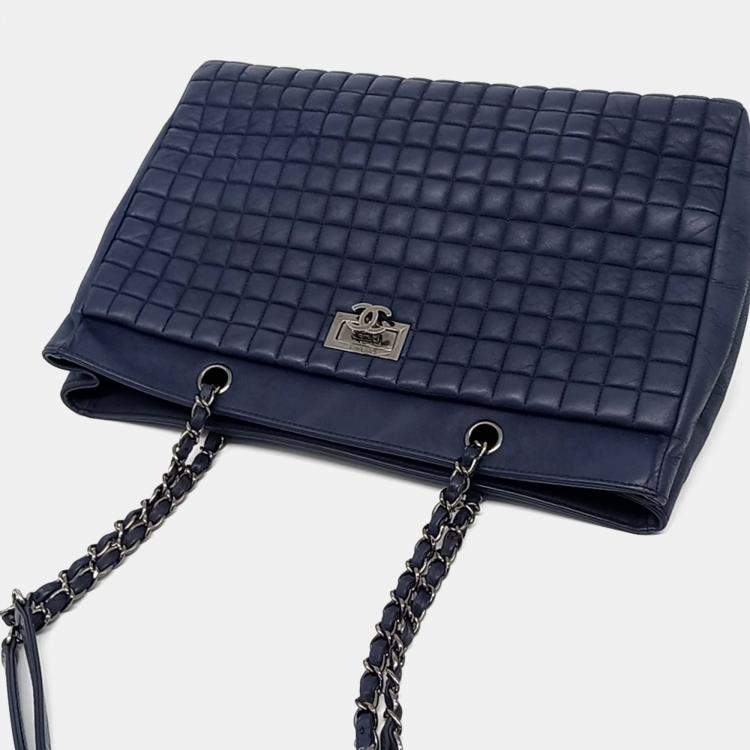 Pre Owned Chanel Blue Leather Chain Shoulder Bag