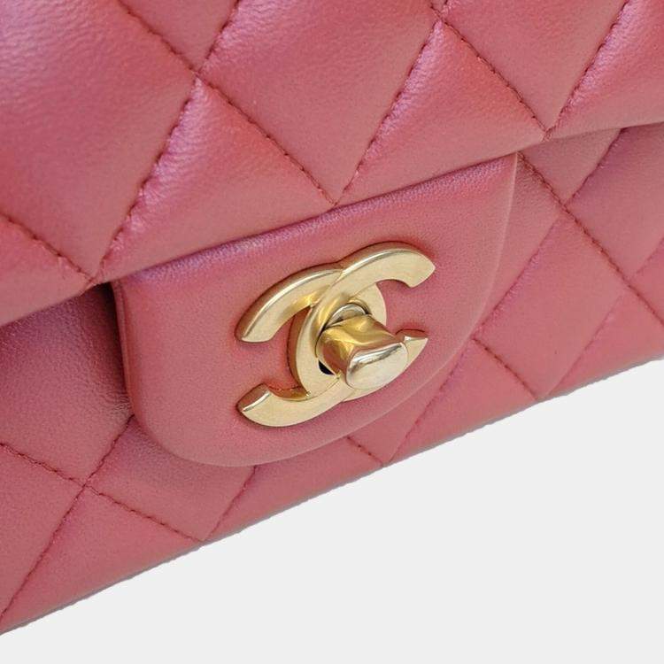 Pre Owned Chanel Pink Lambskin Leather Top Handle New Mini Crossbody Bag