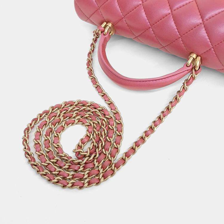 Pre Owned Chanel Pink Lambskin Leather Top Handle New Mini Crossbody Bag