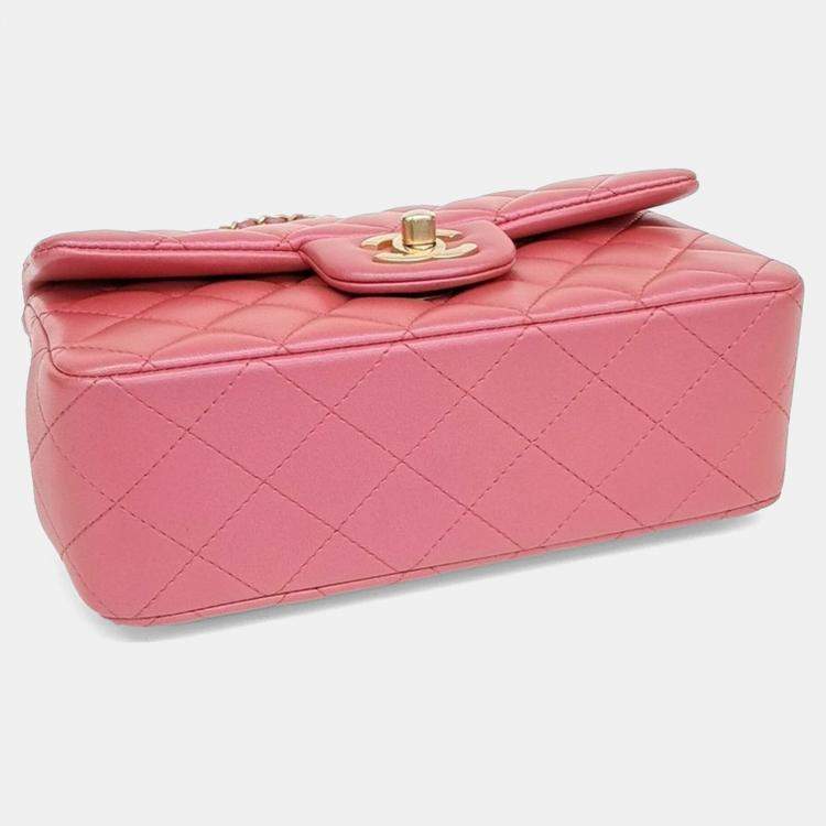 Pre Owned Chanel Pink Lambskin Leather Top Handle New Mini Crossbody Bag