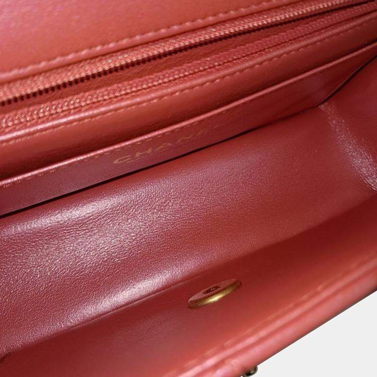 Pre Owned Chanel Pink Lambskin Leather Top Handle New Mini Crossbody Bag