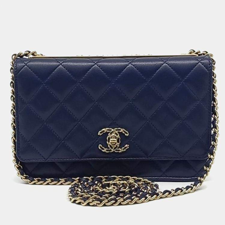 Pre Owned Chanel Navy Blue Leather Lambskin Trendy CC WOC Mini Crossbody Bag