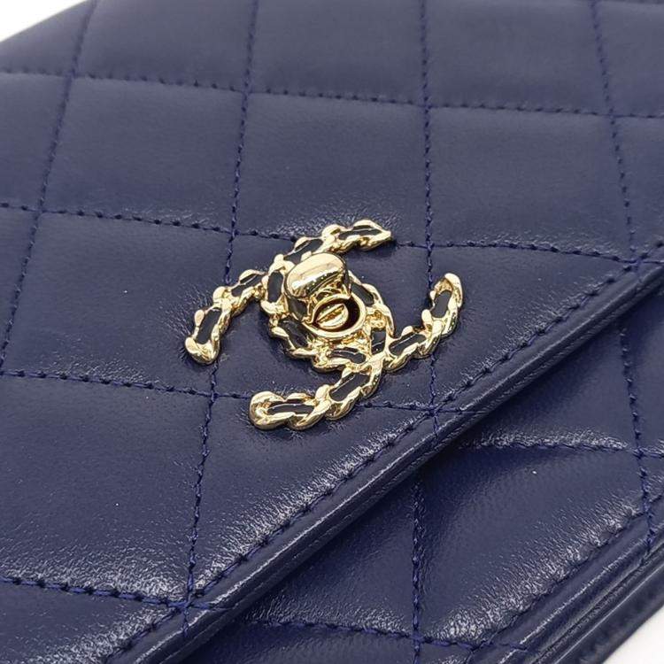 Pre Owned Chanel Navy Blue Leather Lambskin Trendy CC WOC Mini Crossbody Bag