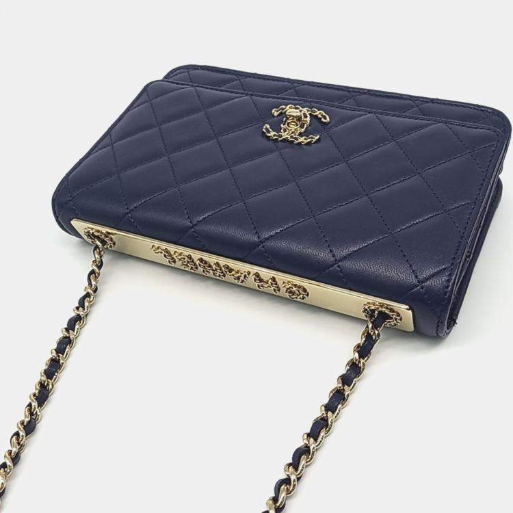 Pre Owned Chanel Navy Blue Leather Lambskin Trendy CC WOC Mini Crossbody Bag