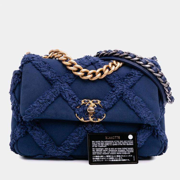 Pre Owned Chanel Blue Medium Canvas and Cotton 19 Flap