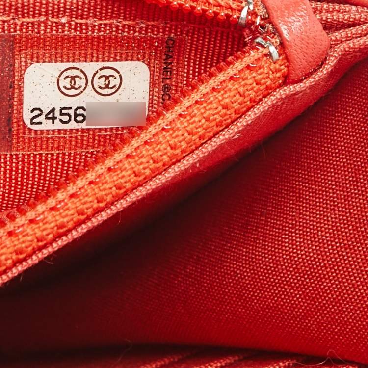 Pre Owned Chanel Orange Quilted Leather Classic Wallet On Chain