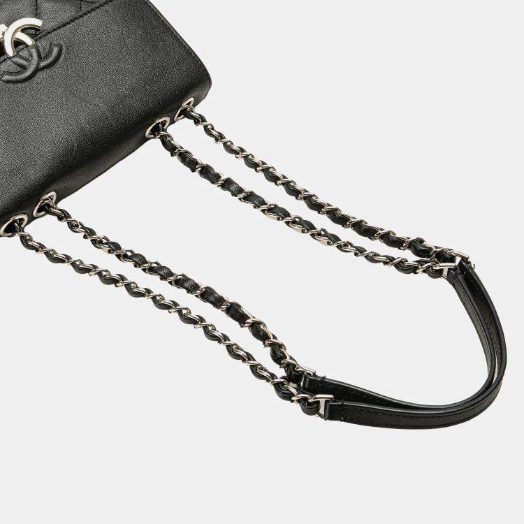 Pre Owned Chanel Black Small Quilted Goatskin CC Box Flap Bag