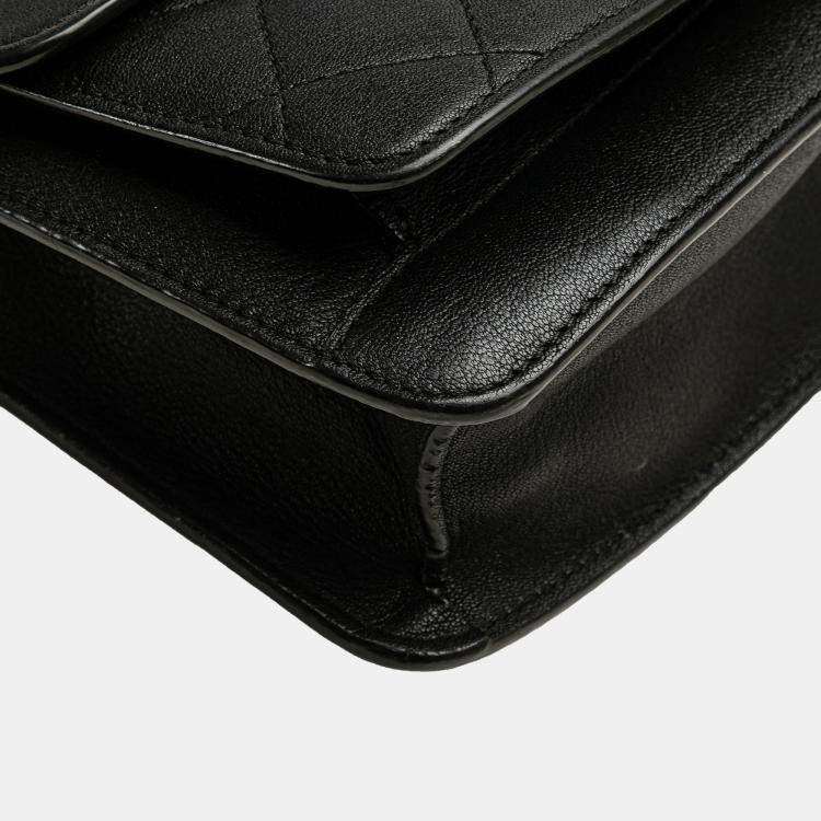 Pre Owned Chanel Black Small Quilted Goatskin CC Box Flap Bag