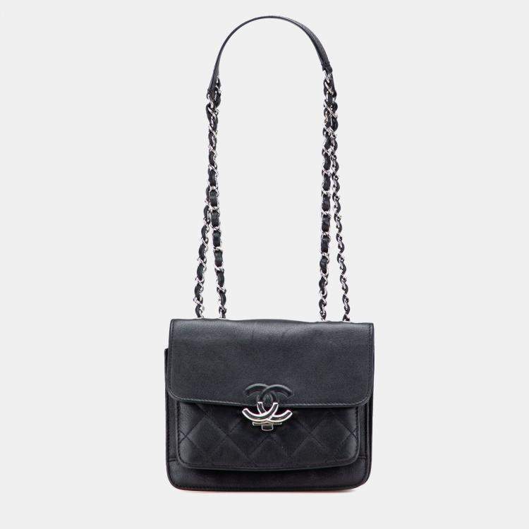 Pre Owned Chanel Black Small Quilted Goatskin CC Box Flap Bag