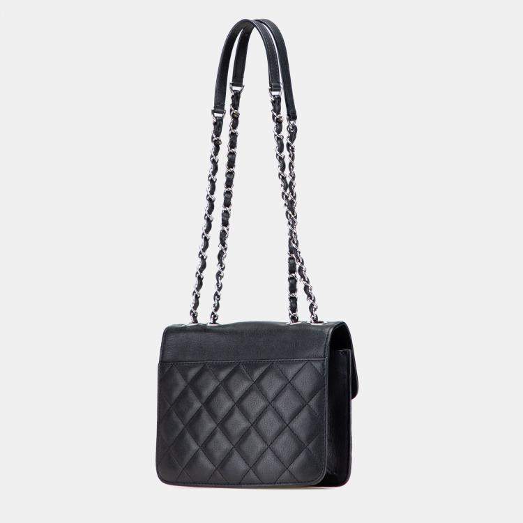 Pre Owned Chanel Black Small Quilted Goatskin CC Box Flap Bag