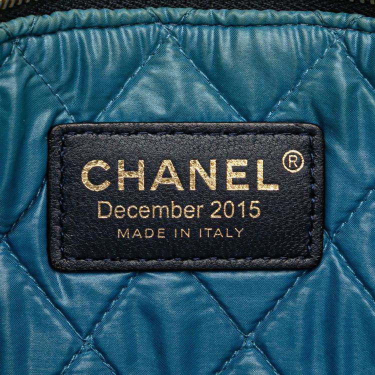 Pre Owned Chanel Blue Large Lambskin Colorblock Patchwork O Case