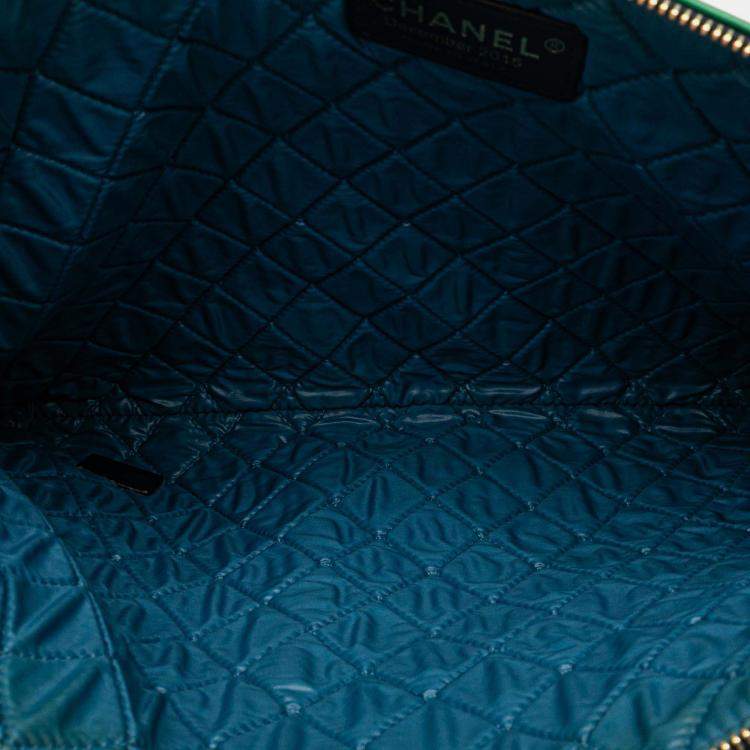 Pre Owned Chanel Blue Large Lambskin Colorblock Patchwork O Case