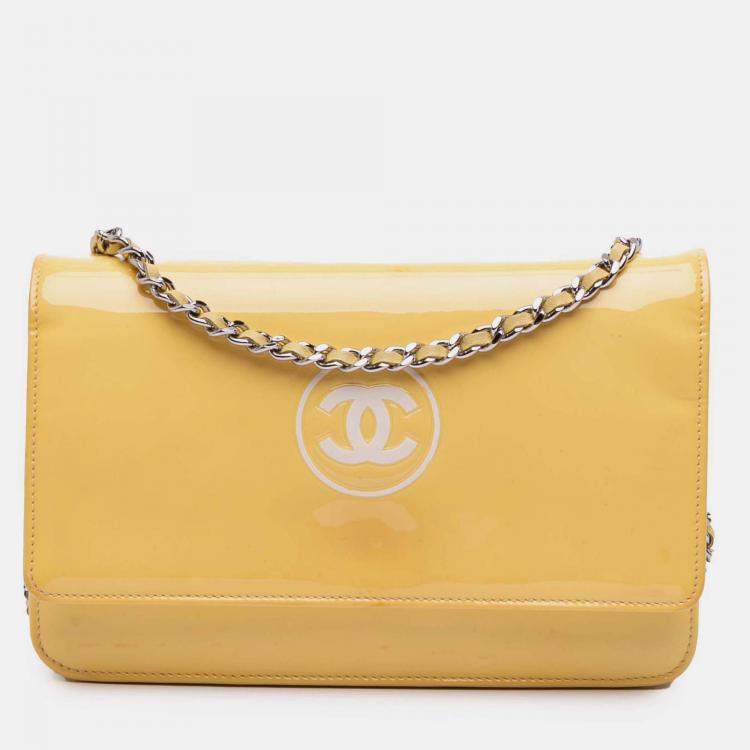 Pre Owned Chanel Yellow CC Patent Wallet On Chain