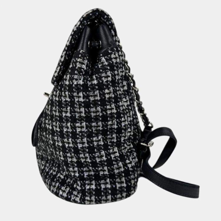 Pre Owned Chanel CC Black Purple Tweed Leather Backpack